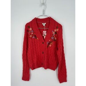 Sundance Catalog Sweater XS Orange Embroidered Pocket Of Posies Cardigan New